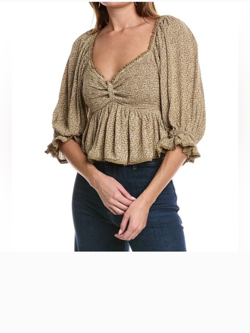 Free People Brittnee Woven Smocked Peplum Blouse in Brown NWOT